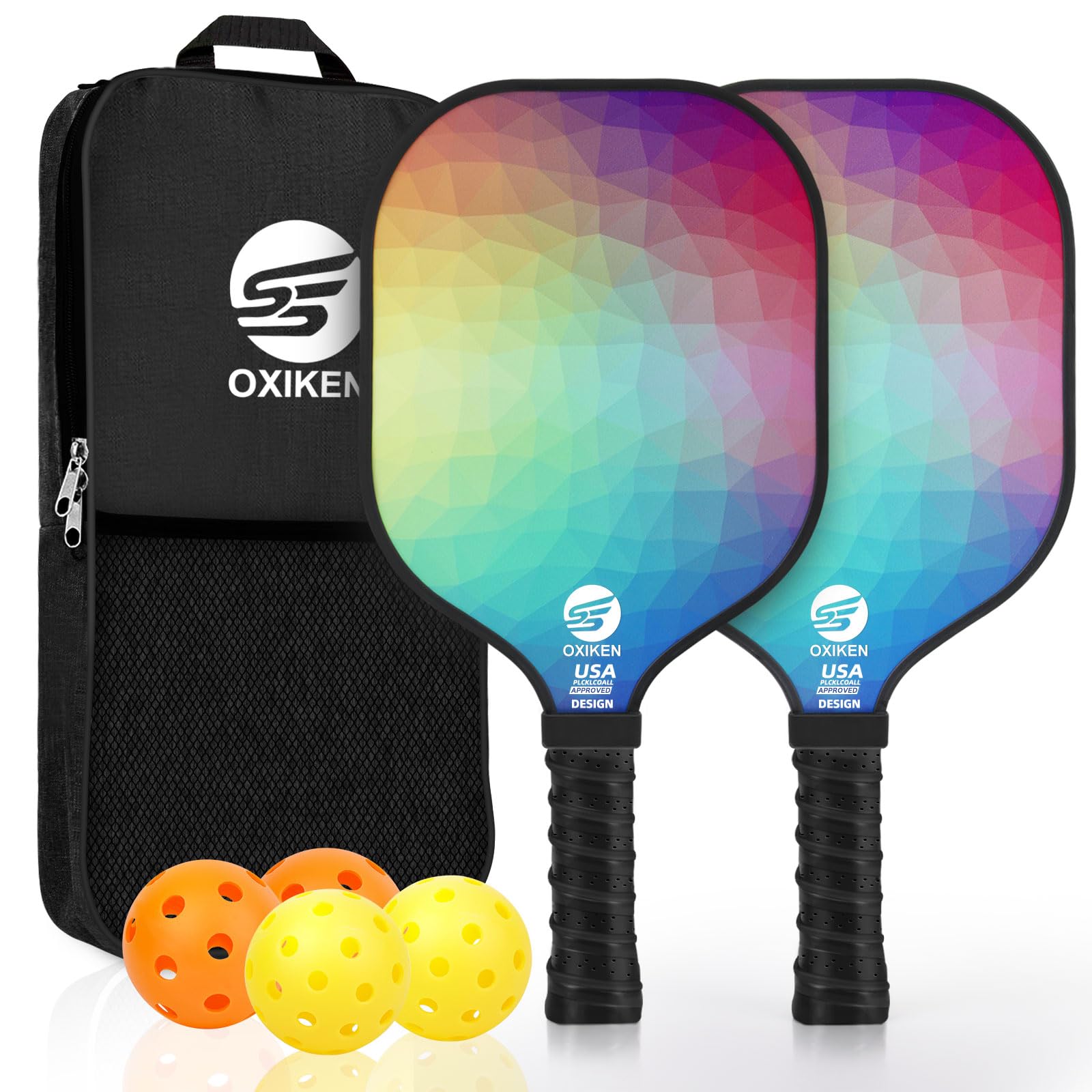 Photo 1 of SS OXIKEN Pickleball Paddles Set of 2, USAPA Approved Carbon Fiber Pickle Ball Paddle (CHS) Polypropylene Honeycomb Core, Anti Slip Sweat Absorbing Grip, 2 Outdoor Pickleball, 2 Indoor Pickleball, Bag