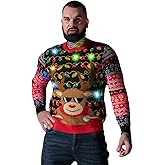 LED Ugly Christmas Sweater for Men, Unisex Women Xmas Pullover with Light for Party Festive Rudy Lit Up X-Large