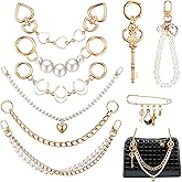 SilTriangle 9 Pcs Pearl Purse Chain Extender Gold Handbag Straps Bag Chain Strap Adjustable Replacement with Safety Pin Charms Set for Women Cross-body Handbags Tote Shoulder Bags Strap Accessories