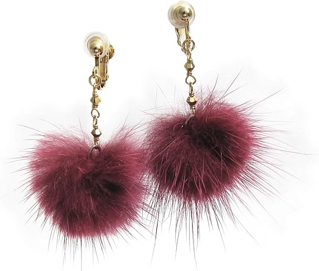 Amazon Cherry ボルドーカラー ミンクファー ゴールド スワロフスキー イヤリング シリコンカバー付き A814 イヤリング 通販