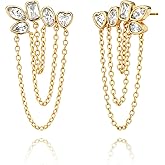 LOYATA Dangle Earrings for Women Trendy 14K Gold Plated/925 Sterling Sliver Post Hypoallergenic Gold Chain CZ Stud Earrings Dainty Long Dangling Earrings Wedding Prom Jewelry for Women Gifts