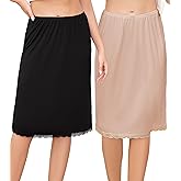 Lovasy 2 Pieces Slip Skirt for Women Lace Half Slips Anti-Static Underskirt Knee Length Under Dress Slips S-3XL