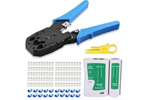 Gaobige rj45 Crimp Tool Kit, Cat5 Cat5e Crimping Tool with 100pcs rj45 Cat5 Connectors, 20pcs rj45 Cat5 Cat6 Connector Covers, Cable Tester, Network Wire Stripper