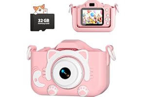 CIMELR Kids Camera Toys for 3 4 5 6 7 8 9 10 11 12 Year Old Boys/Girls, Kids Digital Camera for Toddler with Video, Christmas Birthday Festival Gifts for Kids, Selfie Camera for Child, 32GB TF Card
