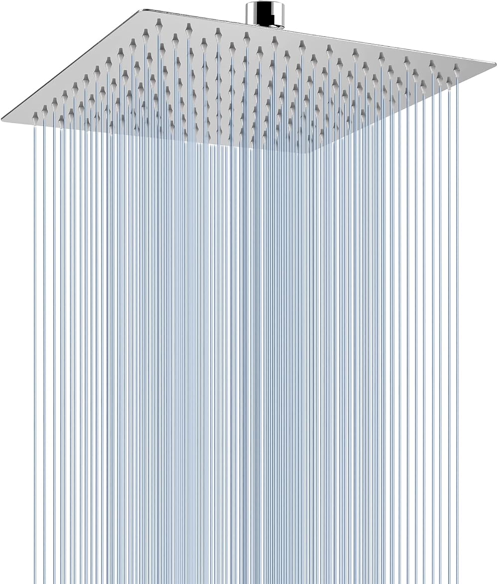 Voolan 10" High Pressure Rain Shower Head Square Chrome 304 Stainless Steel