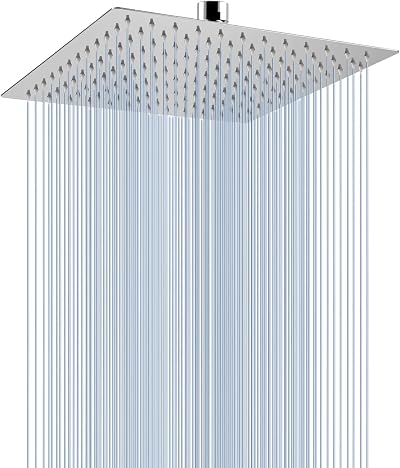Voolan 10" High Pressure Rain Shower Head Square Chrome 304 Stainless Steel