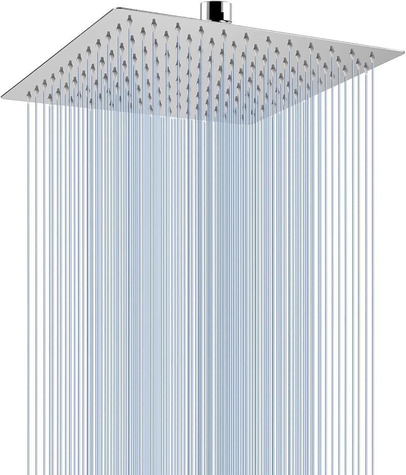 Voolan 10" High Pressure Rain Shower Head Square Chrome 304 Stainless Steel