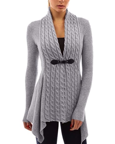 ABYOXI Damen Langarm Almgwand Asymmetrisch Strickjacke Pullover Sweatshirt Tops S-XL