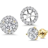 Gem Stone King 14K Two Tone Gold Gemstone Birthstone and Lab Grown Diamond Removable Jacket Stud Halo Earrings For Women | Round 6MM | With Secure Screw Back | Fine Jewelry Gifts for Her Mom Wife