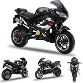pofluany 50CC Mini Motorcycle for Adults, 4-Stroke Mini Dirt Bike for Kids | Gas Power Pocket Rocket Bike, Miniature Kid Dirt Bike, Up to 30MPH, Max Load 400Lbs (Black Plus （Quality Improvement）)