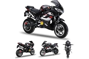 pofluany 50CC Mini Motorcycle for Adults, 4-Stroke Mini Dirt Bike, Gas Power Pocket Rocket Bike, Miniature Kid Dirt Bike, Up to 30MPH, Max Load 400Lbs (Black Plus （Quality Improvement）)
