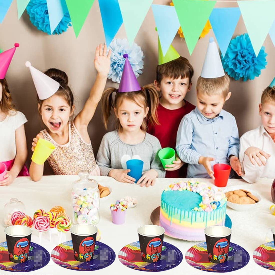 Amongs Us Birthday Party Set, 61 Pieces, Among Decoration Birthday Set, 20 Plates, 20 Cups and 20 Napkins, Tablecloth, Children's Birthday, Party Decoration, Baby (20 Guests)