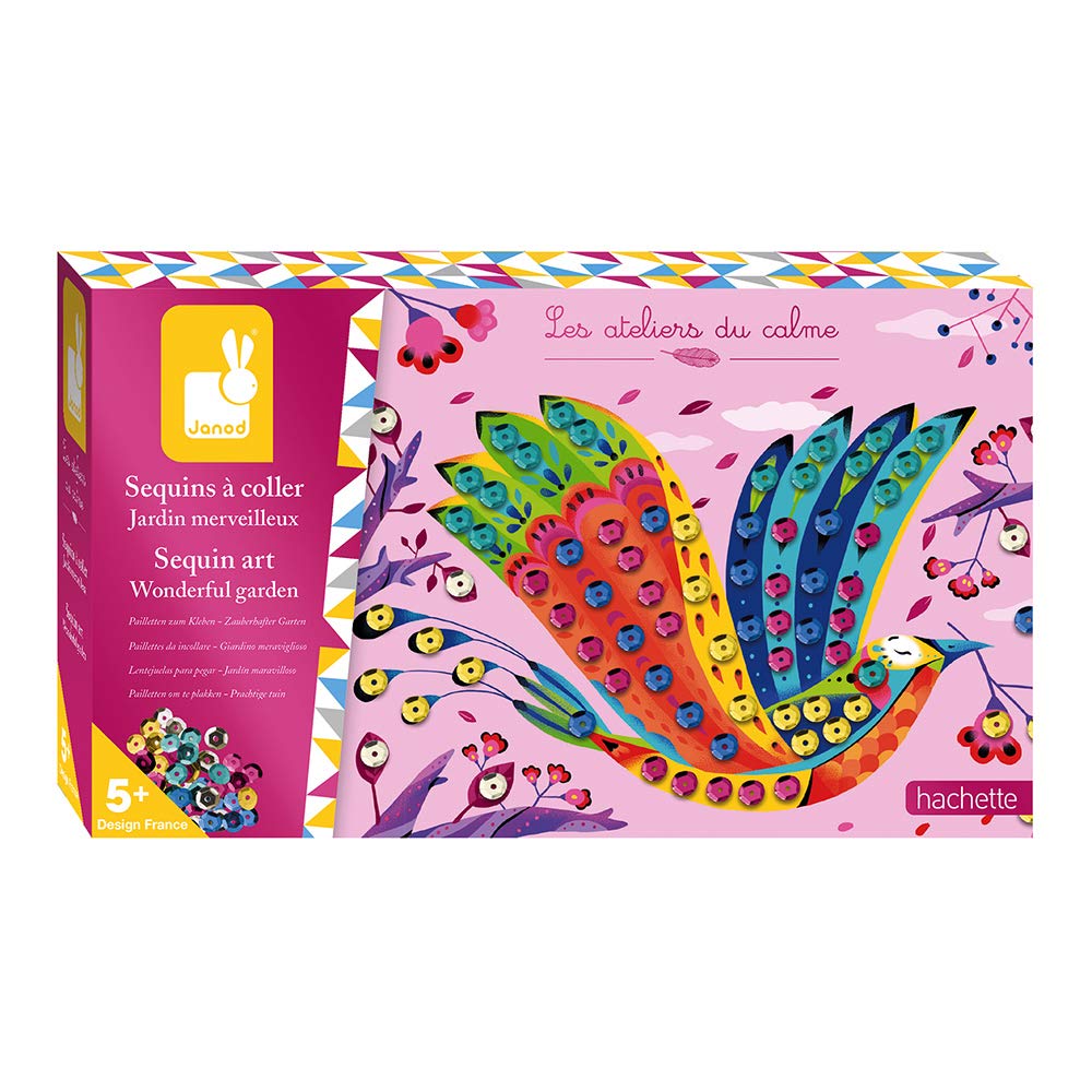 Janod - Wonderful Garden Stick-on Sequin Set - Les Ateliers du Calme - Childrens Creative Leisure Kit - Encourages Fine Motor Skills and Creativity - Suitable for ages 5 and up - J07946