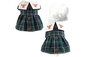 XGDMEIL Pet Cat Dog Dress for Puppies and Small Dogs Cats Girls Cute Xmas Elk Plaid Kitten Puppy Dress Dog Princess Skirt Costume New Year Christmas Holiday Party Daily Wearing Apparel (Green,M)