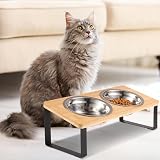 Radsocken Elevated Cat Food Bowls 15° Tilted Stainless Steel with Wooden Stand view 5