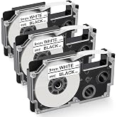 XR-9WE 9mm White Tape Compatible with Casio XR9WE XR9WE2S Label Maker Tape | Black on White 9mm 3/8" Refill Label Tape Cartridge for Casio EZ-Label Printer KL-60 KL-120 KL-100 KL-750 KL-7200, 3-Pack