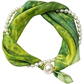 Women’s Magnetic Silk Necklace Scarf with Charm Buckle Satin Square Scarf for Neck Retro Paisley Floral Print