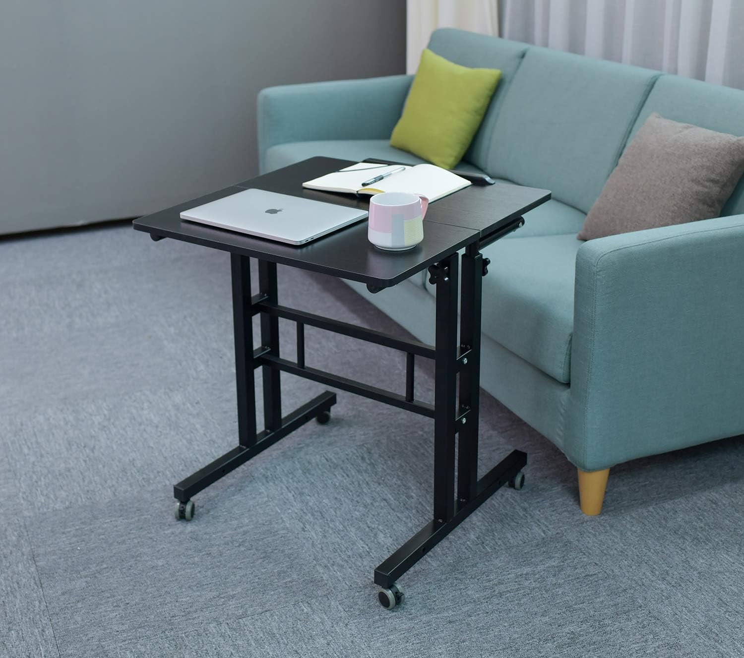 AIZ Mobile Standing Desk, Adjustable Computer Desk Rolling Laptop Cart on Wheels Home Office Computer Workstation, Portable Laptop Stand for Small Spaces Tall Table for Standing or Sitting, Black: Kitchen & Dining