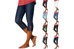 Women's Denim Capri Leggings Pull On Stretch Jean Capris Elastic High Waisted Jeans Dressy Casual Work Crop Pants