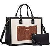 LOVEVOOK Laptop Tote Bag for Women, 15.6 Inch Work Bags, Vintage Leather Tote Bag, Waterproof Computer Bags with Clutch Purse, Large Capacity Messenger Bag for Teacher College Business Office