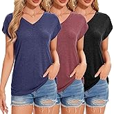 XZXTOGO Cap Sleeve Tops for Women 3 Pack V Neck T Shirts Casual Summer Loose Fit Basics Work Clothes