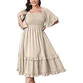 SCOMCHIC Women's Plus Size Maxi Dresses Summer Short Sleeve Square Neck Smocked Wedding Guest Cocktail Boho Long Dress