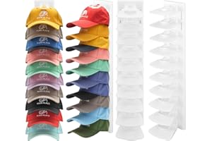 DNTORX Hat Organizer for Baseball Caps, 2 Pack White Hat Rack for Wall Hold up to 40 Hats Strong Adhesive Hat Hooks Holder Hats Hanger Organizer Storage Display for Door Closet Bedroom