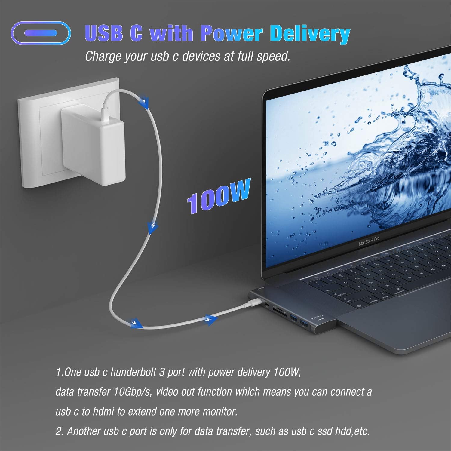 USB C Adapters for MacBook Pro 2020, MacBook Pro USB Adapter MacBook HDMI Multiport Dongle for MacBook Pro Air 2020-2018 with 4K HDMI, 2 USBB 3.0 Port, SD/TF, Thunderbolt 3 and USB C USB3.0 Data Port: Electronics