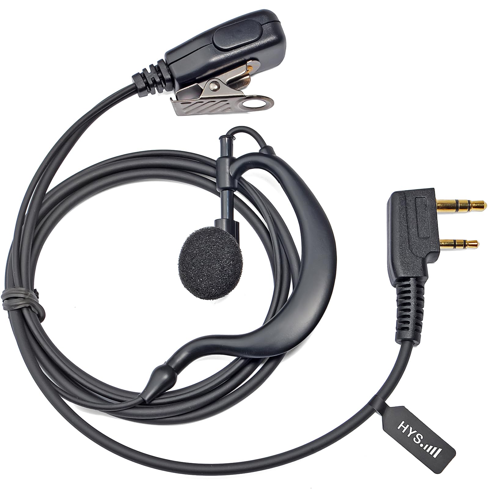 HYS Walkie Talkie Headset Radio Earpiece Compatible with Kenwood Baofeng UV-5R Mini BF-888S Kenwood Quansheng UVK5 2 Pin Two Way Radio, Inline Mic, G-Shape (K-1)