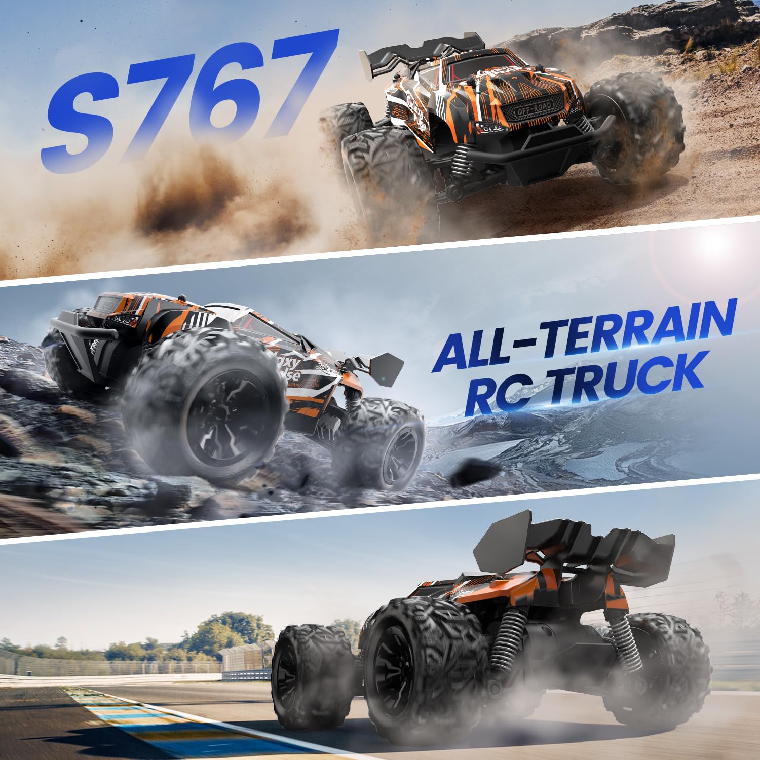 DEERC Ferngesteuertes Auto, 2.4Ghz Leuchtende RC Autos mit 2 wiederaufladbaren Batterien für 40 Minuten Spielzeit, All Terrain Off-Road Monster Truck Spielzeug für Jungen Kinder ab 8 Jahren 5