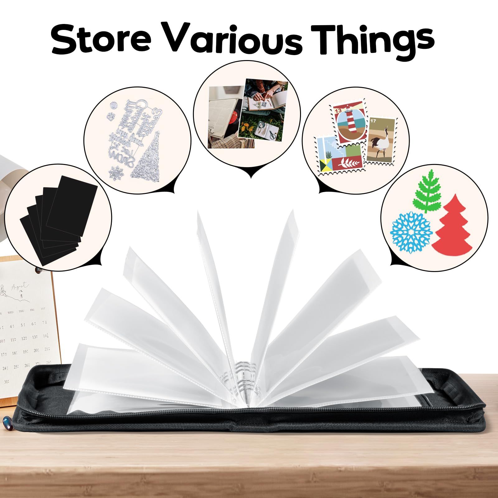 UNIMEIX Magnetic Sheets for Die Storage with Mold Bag, 12 Pcs Stamp and Die Storage Sheets and 12 Pcs Pockets for Card Making Supplies(0.8 mm Thickness) (Black)