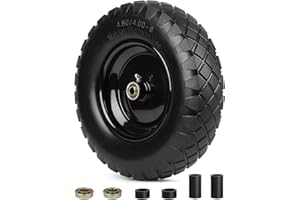 GICOOL 4.80/4.00-8" Wheelbarrow Tire, 16" Flat-Free Solid Tire and Wheel, 3-6" Centered Hub, 5/8" & 3/4" Bearing, For Garden Wagon Cart Trolley Dolly (1 Pack)