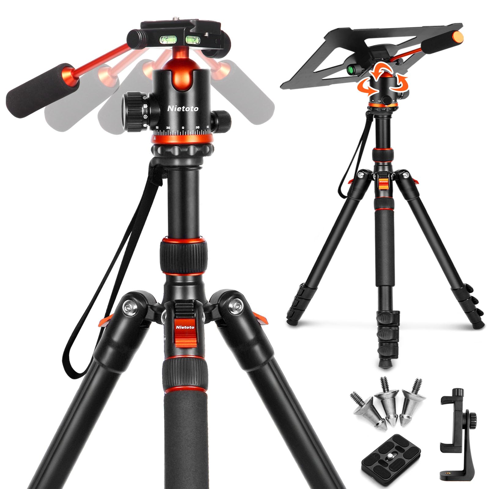 Photo 1 of Nietoto Camera Tripods & Projector Stand, 2 in1 Tripod for Camera with Removable Metal Tray, Heavy Duty Tripod for DSLR. Projector. Sheet Music and Tablet, Extra Metal Spikes and Carry Bag