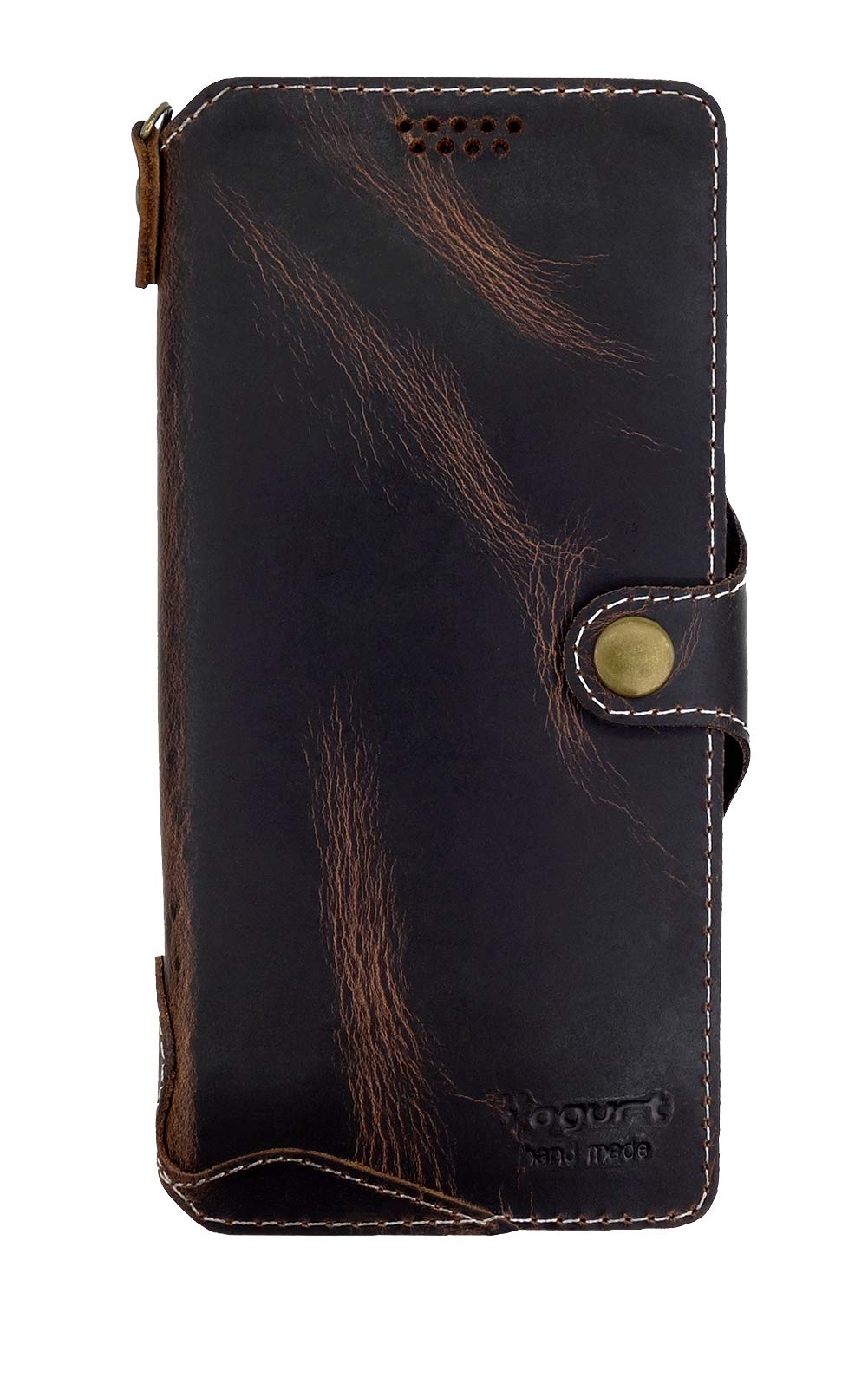 Yogurt Case for iPhone 13, Genuine Leather Wallet Handmade Cover for iPhone 13, 6.1-inch Oil Leather