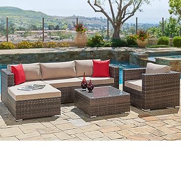 Amazon.com : SUNCROWN Outdoor Furniture Sectional Sofa & Chair (80 ...