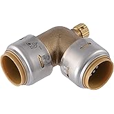 SharkBite Max 3/4 Inch 90 Degree Elbow with Drain Vent, Push to Connect Brass Plumbing Fitting, PEX Pipe, Copper, CPVC, PE-RT