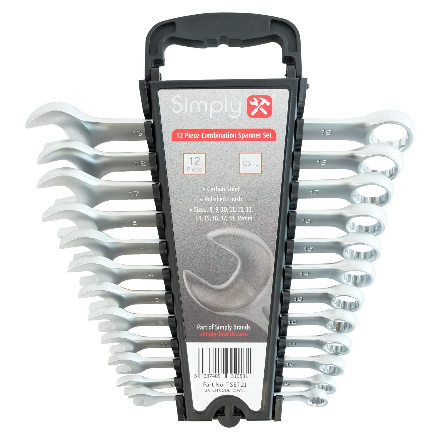 Simply Tools TSET21 12pc Combination Spanner Set 8-19mm for DIY and Automotive
