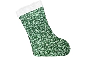 AugFrog Giant Christmas Stocking, Large Size Green Snowflake Pattern, White Plush Faux Fur Cuff, Large Xmas Stocking for Home, Big Stocking for Stairs, Fireplace and Christmas Tree Decorative