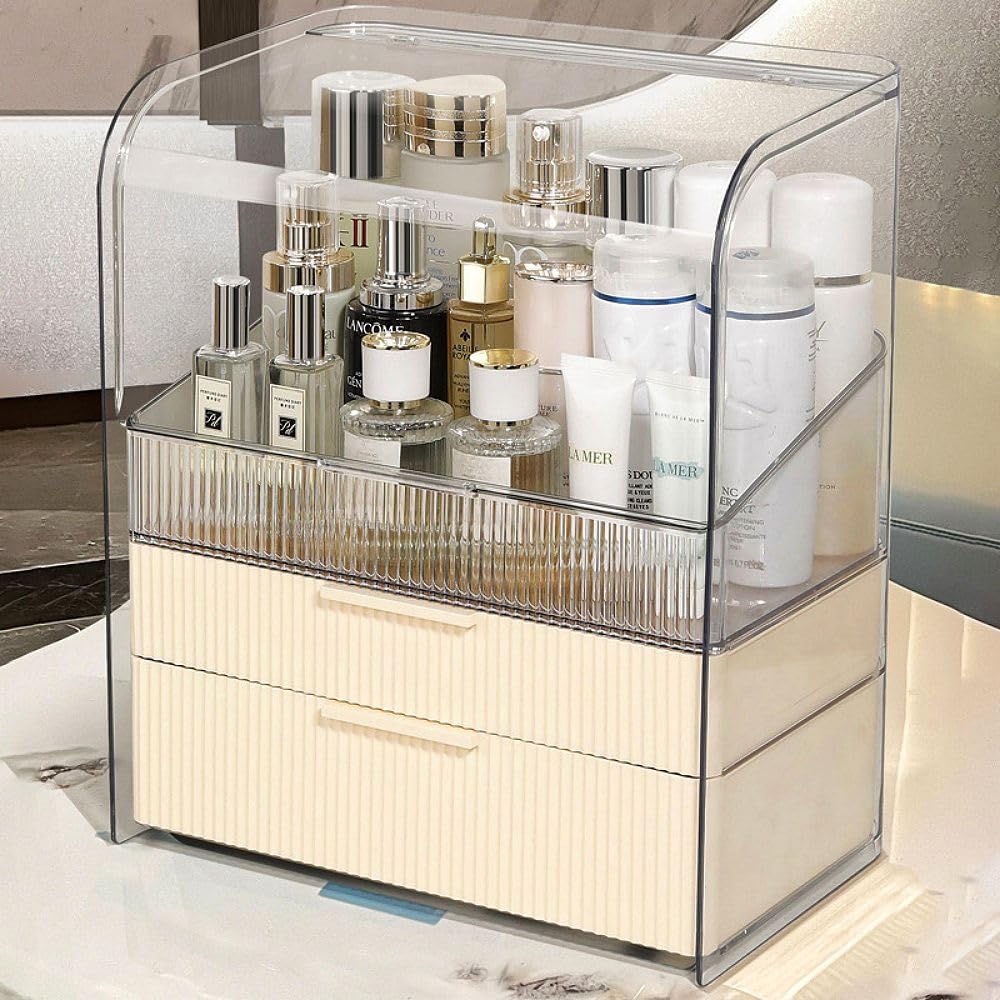 Photo 1 of PLINJOY Makeup Storage Organizer Box Large Cosmetic Display Cases Dustproof and Waterproof Cosmetic Organizer Countertop Skincare Organizer