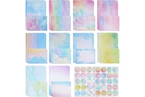 130 PCS Stationery Set with Envelopes,60 Lined Watercolor Sheets + 30 Matching Envelopes+40 Round Dot Sticker,10 Unique Water