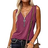 Halife Womens Half Zip V Neck Tank Tops Summer Sleeveless Shirts Casual Loose Top Blouses T Shirts