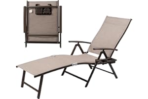 Kozyard Cozy Aluminum Reclining Lounge Chair - Perfect for Beach, Yard, Pool, Deck, and Patio - Outdoor Chaise Lounge with Drink Holder, Weather Free, Adjustable - Assemble-Free(1 Pack, Beige)