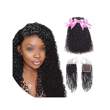 Amazon Com Mongolian Kinky Curly Human Hair Bundles With Closure