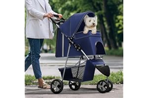SFIHOME Pet Stroller for Small Dogs 10 lbs, Dog Stroller for Medium Dogs 30 lbs, Cat Strollers for 2 Cats, 3 Wheels Foldable Jogger Puppy Stroller with Storage Basket and Cup Holder, Navy Blue