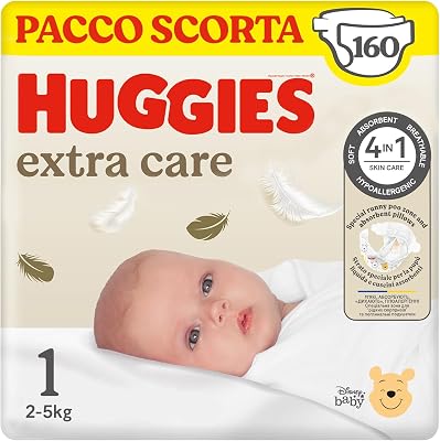 Extra Care Neonato, 160 Pannolini, Taglia 1 (2-5Kg), Pacco Scorta