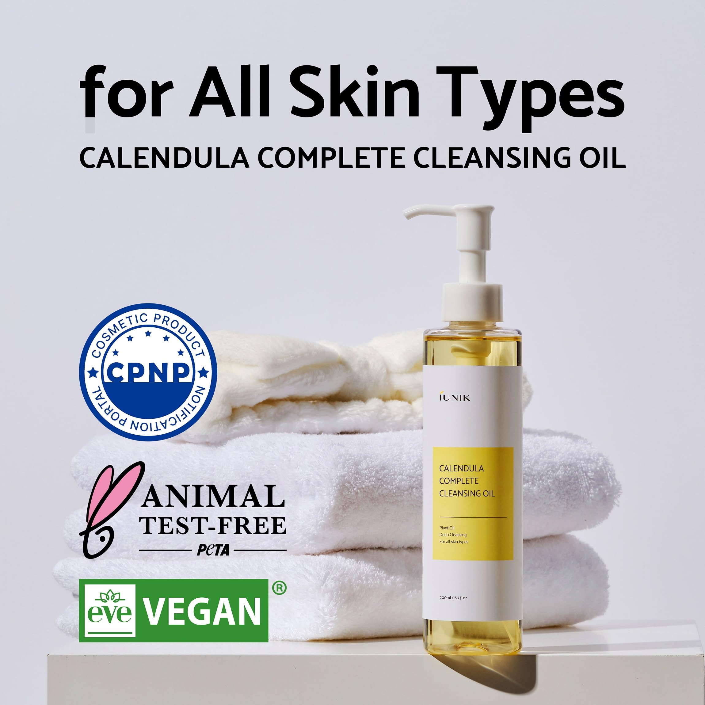 IUNIK Calendula & Jojoba Oil-Infused Vegan Cleansing Oil – Gentle Blackhead Melting & Makeup Remover Facial Cleanser w/Plant-based Oils Korean Skincare