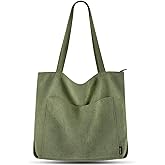 Prite Corduroy Tote Bag for Women Large Shoulder Bag with Zipper and Pockets for College Work Travel Shopping