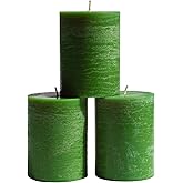 CANDWAX 3x4 inch Grass Green Pillar Candles Set of 3 - Unscented Dripless Rustic Grass Green Candles for Weddings, Centerpieces, Home Décor, Christmas Decorations