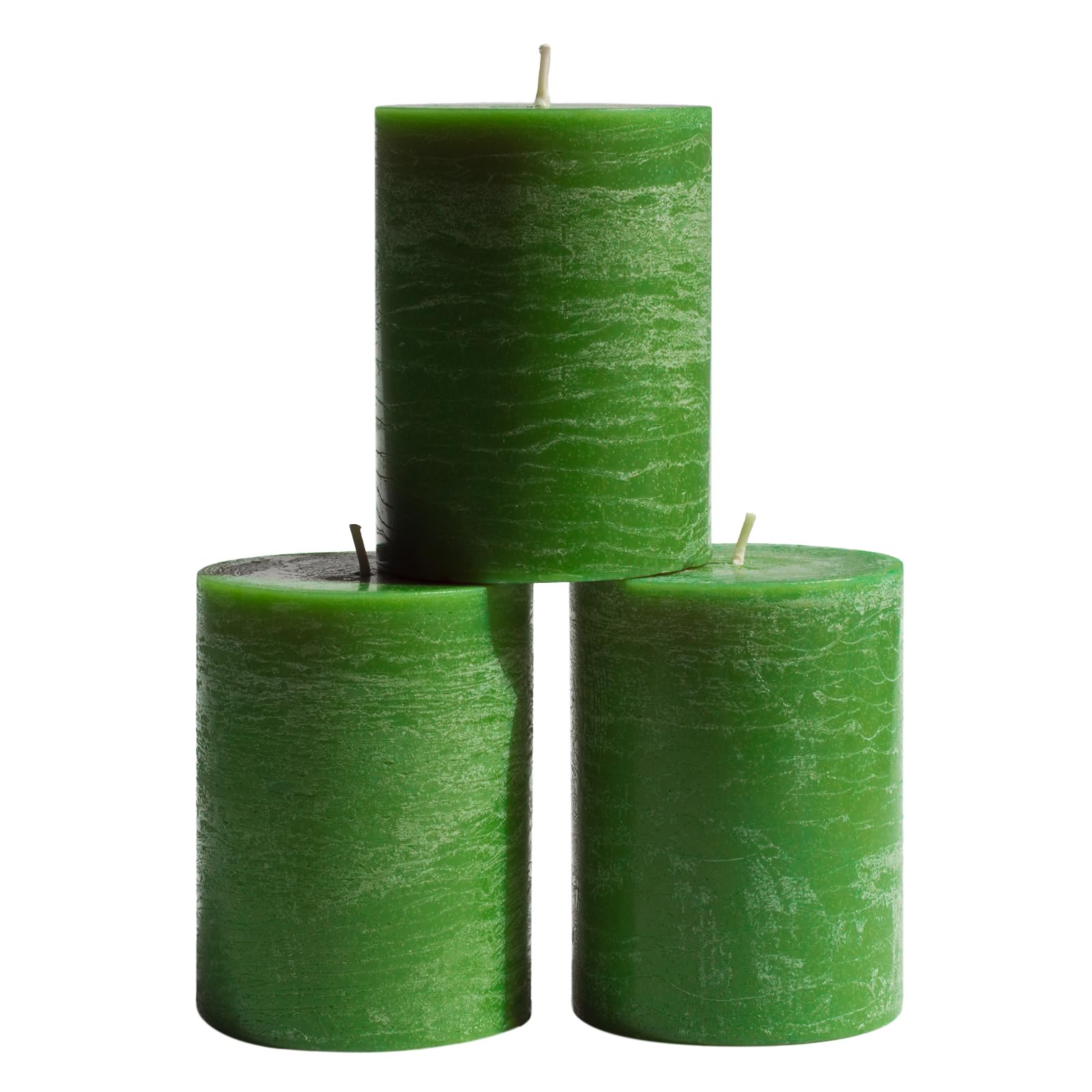 CANDWAX 7.6x10.2 cm Green Pillar Candles Set of 3 - Rustic Unscented Smokeless Dripless Pillars - Perfect as Christmas Home Decor and as Dinner Table Centerpiece - Grass Green Christmas Pillar Candles
