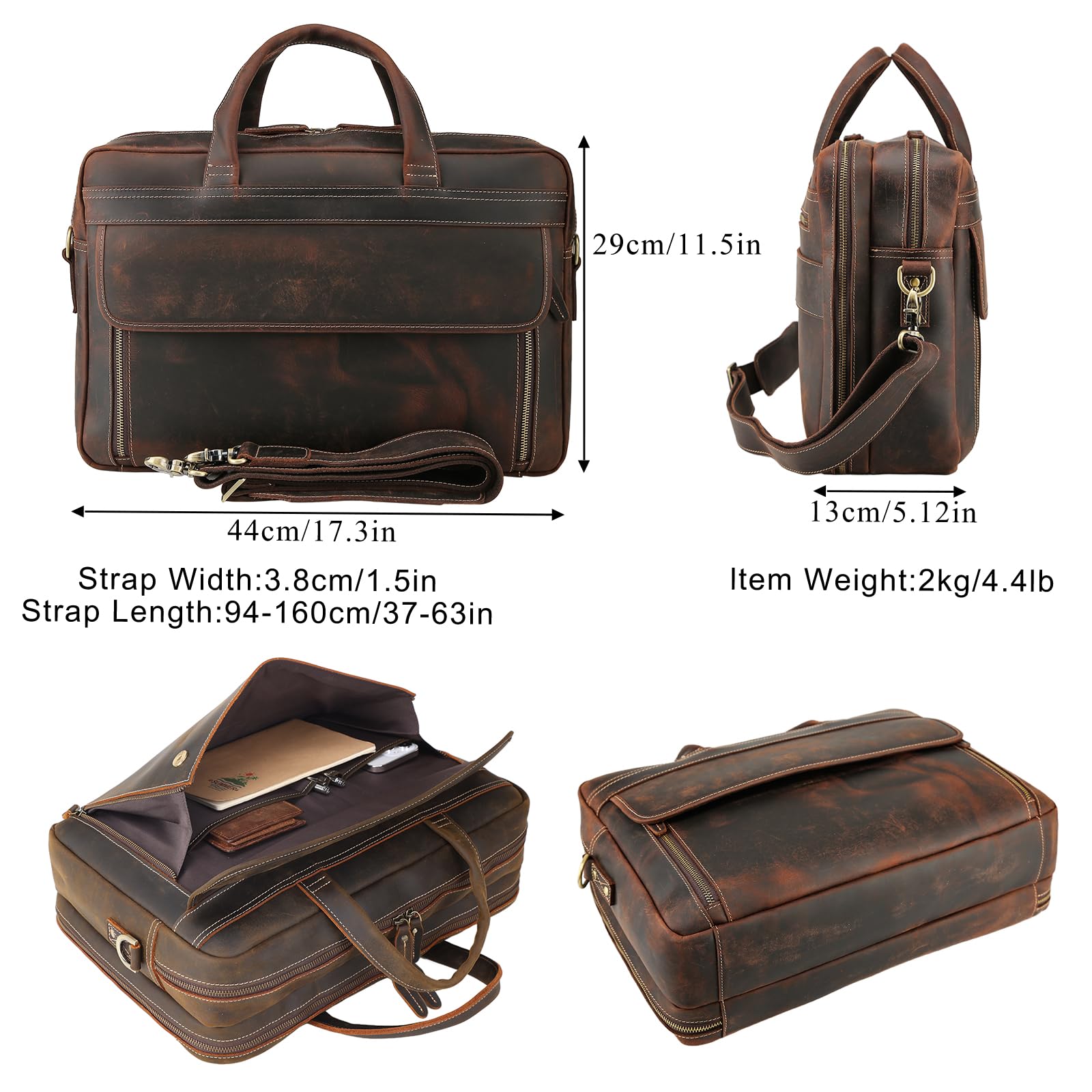 TIDING Leather Business Travel Briefcase for Men, Large 15.6